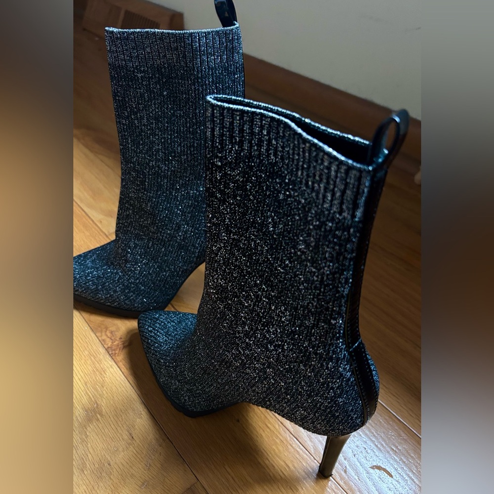Brand New Mix No. 6 Desirae Black Sparkle Stretch High Heel Boots Bootie Size 8 - Picture 10 of 12